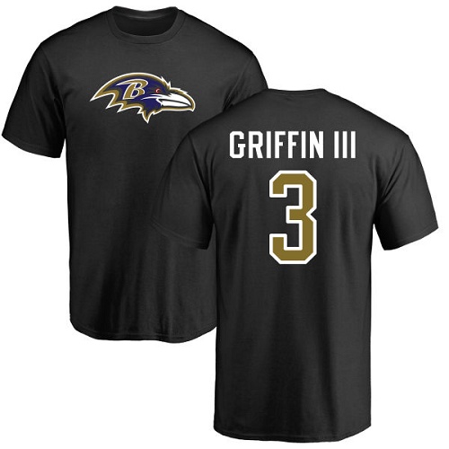 Men Baltimore Ravens Black Robert Griffin III Name and Number Logo NFL Football #3 T Shirt